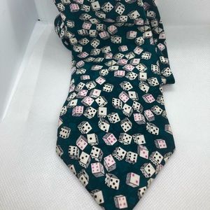 Vintage Unique Gino Rinaldi Italian Silk Tie, Green with Dice